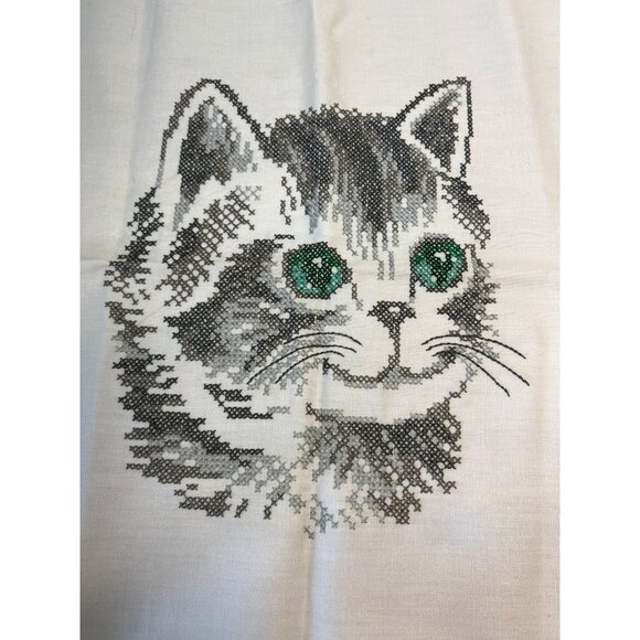 Gift Home Decor Handmade Finished Cross stitch lovely Cat Unframed - Picture 2 of 3